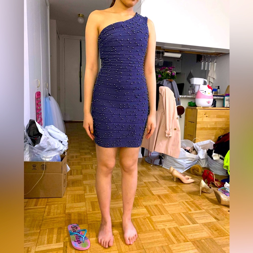 Purple/ blue Herve Leger bandage dress with beads embellishments